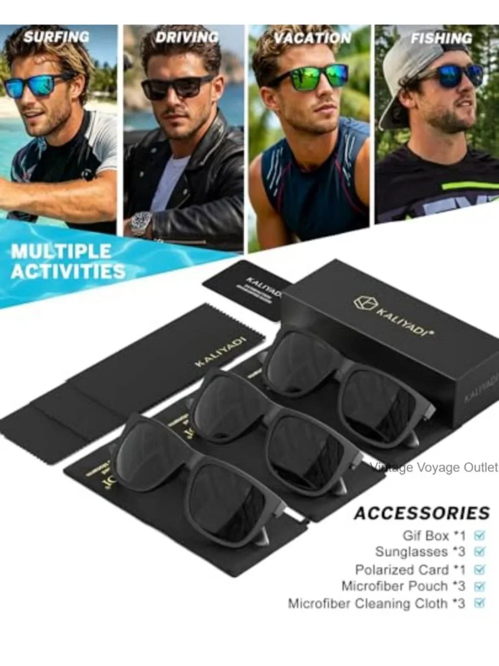 Polarized Sunglasses 3-Pack Classic Rectangular UV Protection for Men Women